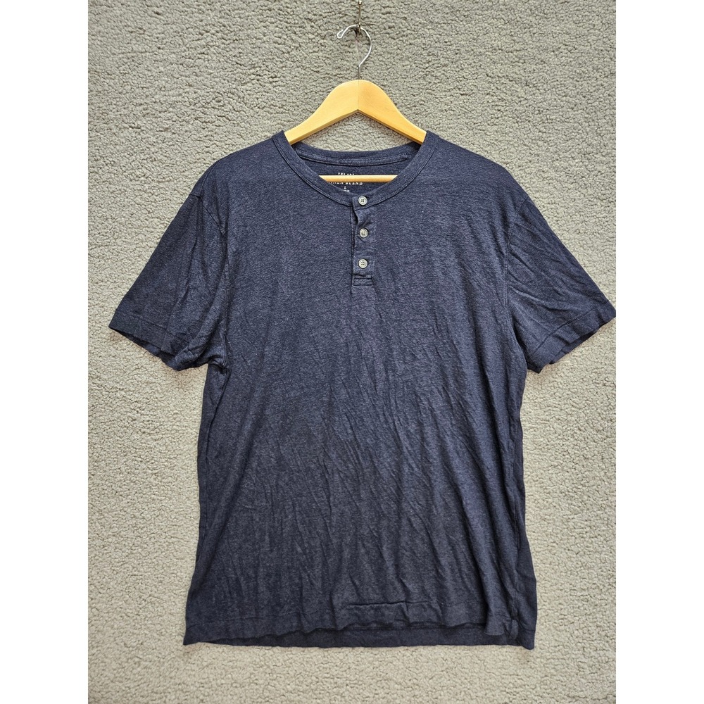 Abercrombie Fitch Henley Shirt L Navy Linen Viscose Coastal Resort Summer Mens